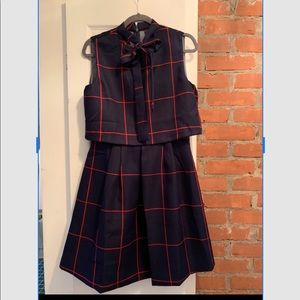 Gracia Windowpane Tie Neck Popover Dress